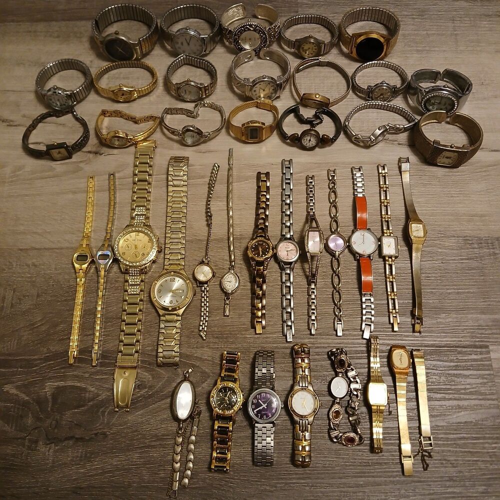 Lot 35+ Watches Parts/Repair ALL Metal Wittnauer Relic Liz Claiborne Elgin Guess